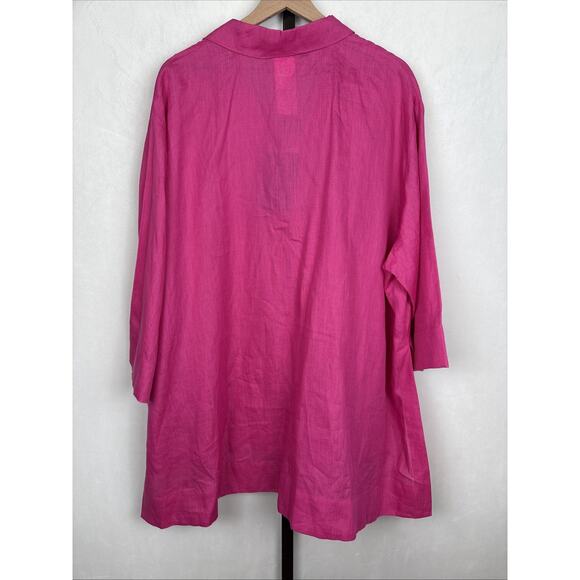 NEW Marina Rinaldi Fisica 100% Linen Button Down Top Womens 24 Plus Pink Fuchsia - Picture 7 of 13